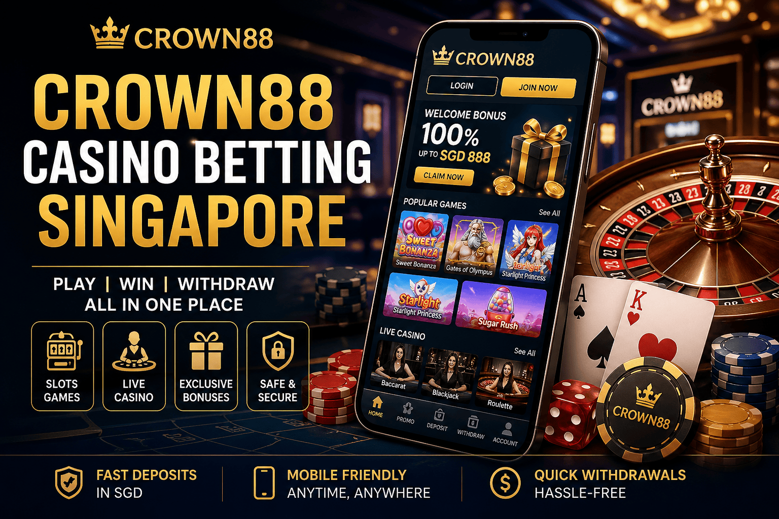 crown88 casino betting singapore slots live casino gameplay